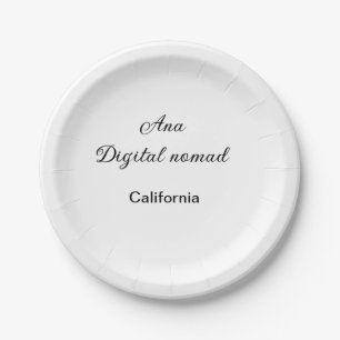 Simple minimal add your name text place california paper plate