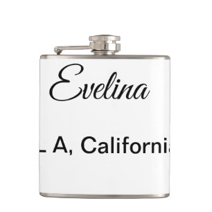 Simple minimal add your name text place city custo hip flask