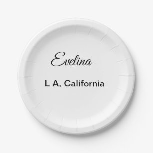 Simple minimal add your name text place city custo paper plate