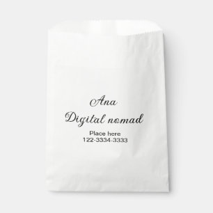 Simple minimal add your name text place city phone favour bags