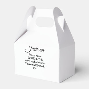 Simple minimal add your name text place city phone favour box