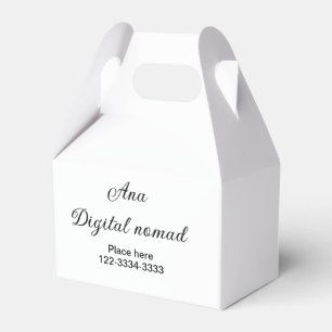 Simple minimal add your name text place city phone favour box