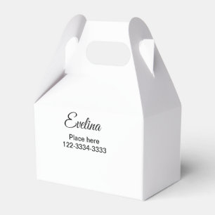 Simple minimal add your name text place city phone favour box