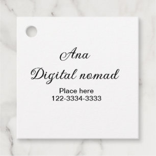 Simple minimal add your name text place city phone favour tags