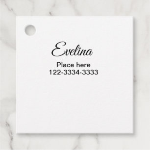 Simple minimal add your name text place city phone favour tags