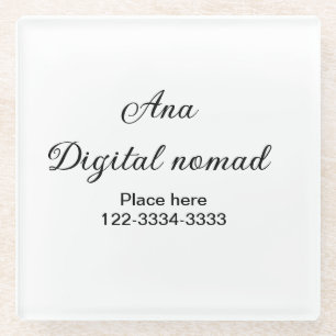 Simple minimal add your name text place city phone glass coaster
