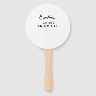 Simple minimal add your name text place city phone hand fan