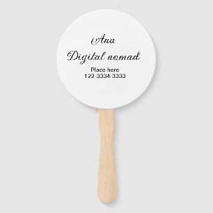Simple minimal add your name text place city phone hand fan