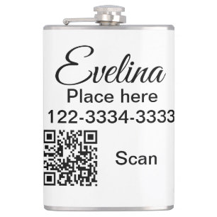 Simple minimal add your name text place city phone hip flask
