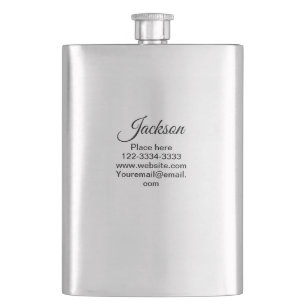 Simple minimal add your name text place city phone hip flask