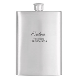 Simple minimal add your name text place city phone hip flask