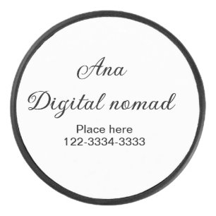 Simple minimal add your name text place city phone hockey puck