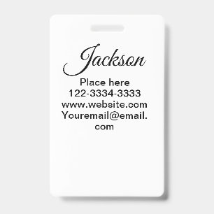 Simple minimal add your name text place city phone ID badge