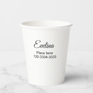 Simple minimal add your name text place city phone paper cups