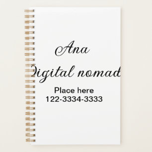 Simple minimal add your name text place city phone planner