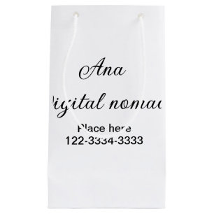 Simple minimal add your name text place city phone small gift bag
