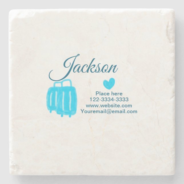 Simple minimal add your name text place city phone stone coaster (Front)