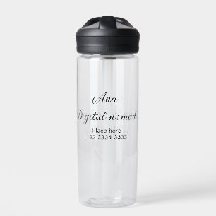 Simple minimal add your name text place city phone water bottle