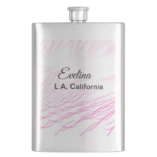 Simple minimal add your name text place city pink hip flask