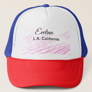 Simple minimal add your name text place city pink trucker hat