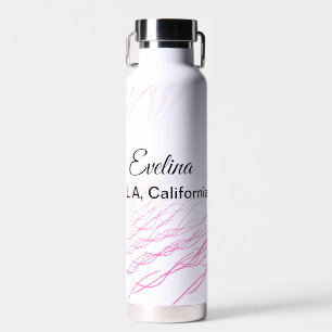 Simple minimal add your name text place city pink  water bottle