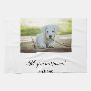 simple minimal add your pet photo name collage t tea towel
