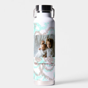 simple minimal ADD YOUR PHOTO TEXT blue glitter Th Water Bottle