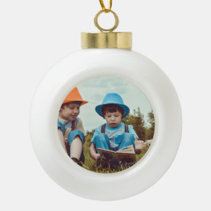 simple minimal ADD YOUR PHOTO TEXT CHRISTMAS Ceram Ceramic Ball Christmas Ornament