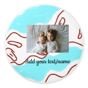 simple minimal ADD YOUR PHOTO TEXTblue watercolor Ceramic Knob
