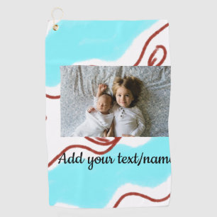 simple minimal ADD YOUR PHOTO TEXTblue watercolor Golf Towel