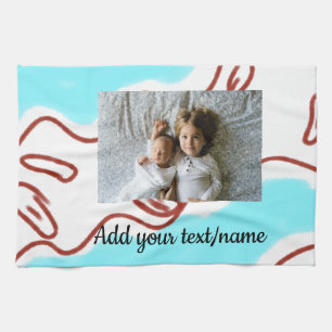 simple minimal ADD YOUR PHOTO TEXTblue watercolor Tea Towel