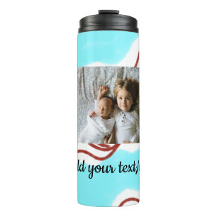 simple minimal ADD YOUR PHOTO TEXTblue watercolor Thermal Tumbler