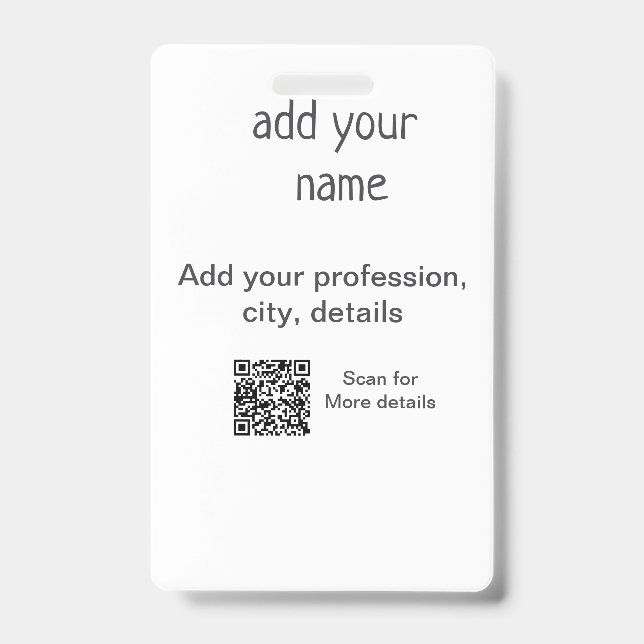 Simple minimal add your text name QR title ID Badge (Front)