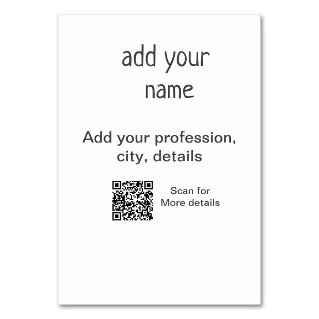Simple minimal add your text name QR title Table Number (Front)