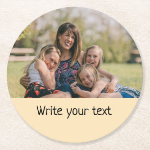 simple minimal add your text photo christmas st round paper coaster