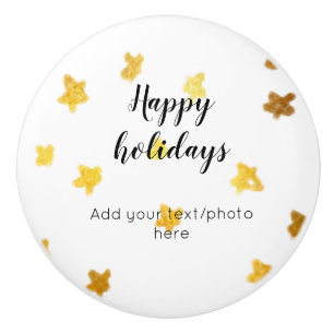 simple minimal add your text photo happy holidays ceramic knob
