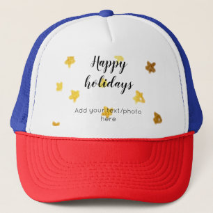 simple minimal add your text photo happy holidays trucker hat
