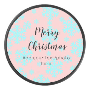 simple minimal add your text photo merry christmas hockey puck