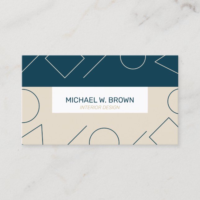 Simple Minimal Aqua Beige Geometric Business Card (Front)