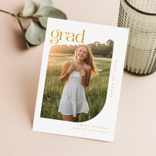 Simple Minimal Arch Photo Graduation Gold Script Postcard