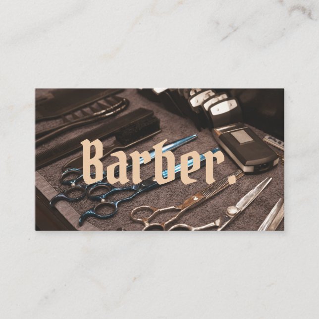 Simple Minimal Barber Photo Typography Unique Cool Business Card (Front)