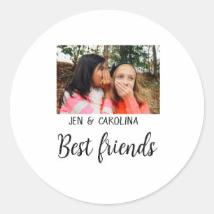 simple minimal best friends name add photo text le classic round sticker