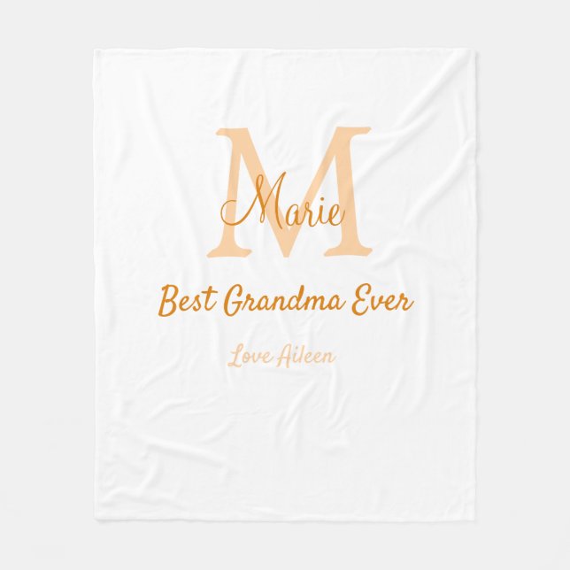 simple minimal best Grandma ever orange monogram Fleece Blanket (Front)