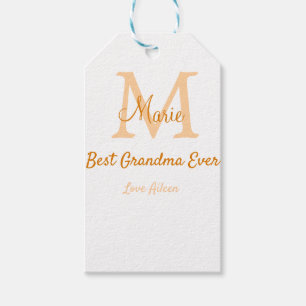 simple minimal best Grandma ever orange monogram Gift Tags