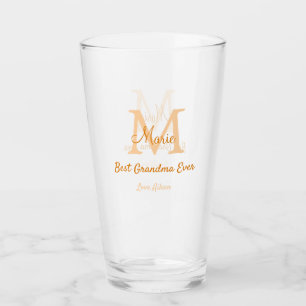 simple minimal best Grandma ever orange monogram Glass