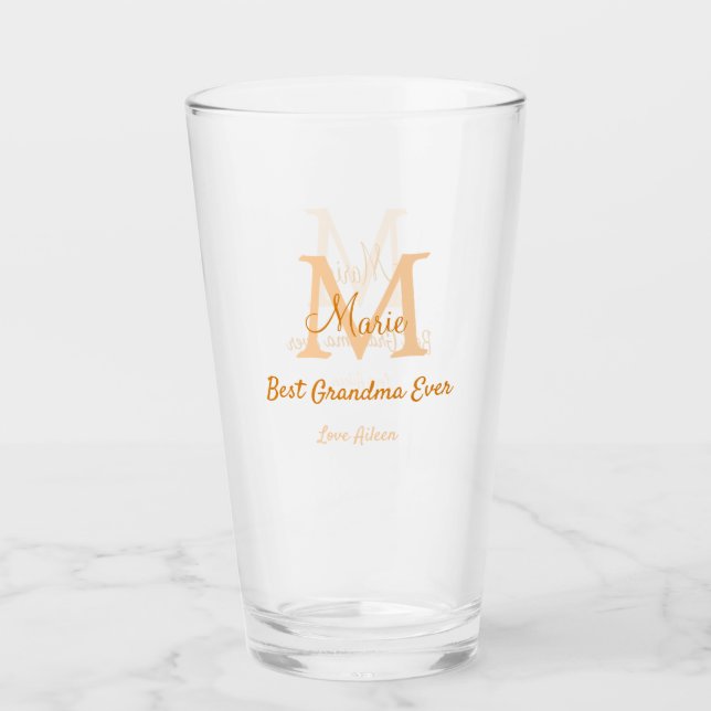 simple minimal best Grandma ever orange monogram Glass (Front)