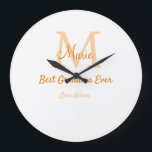 simple minimal best Grandma ever orange monogram Large Clock<br><div class="desc">beautiful design</div>
