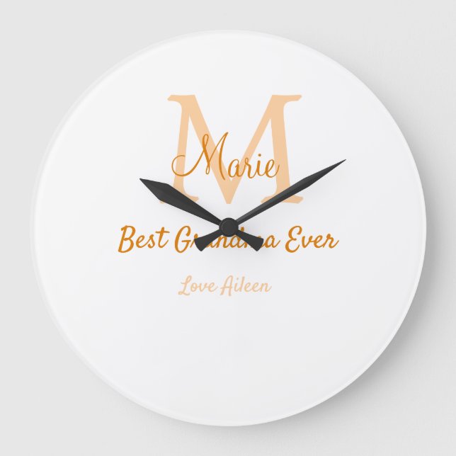 simple minimal best Grandma ever orange monogram Large Clock (Front)