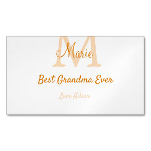 simple minimal best Grandma ever orange monogram Magnetic Business Card
