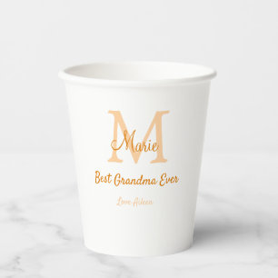 simple minimal best Grandma ever orange monogram Paper Cups